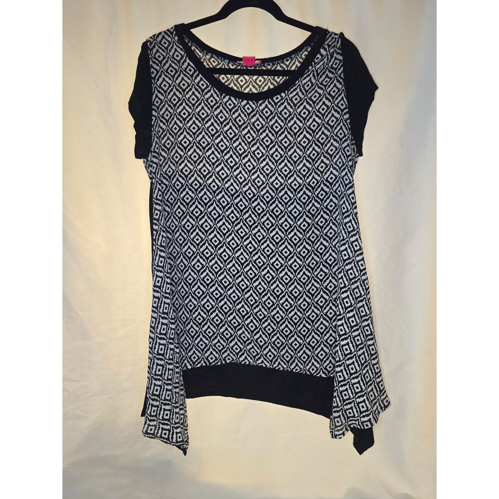 Sunny Leigh Mixed Print Stretch Knit Tunic Black White Shirt